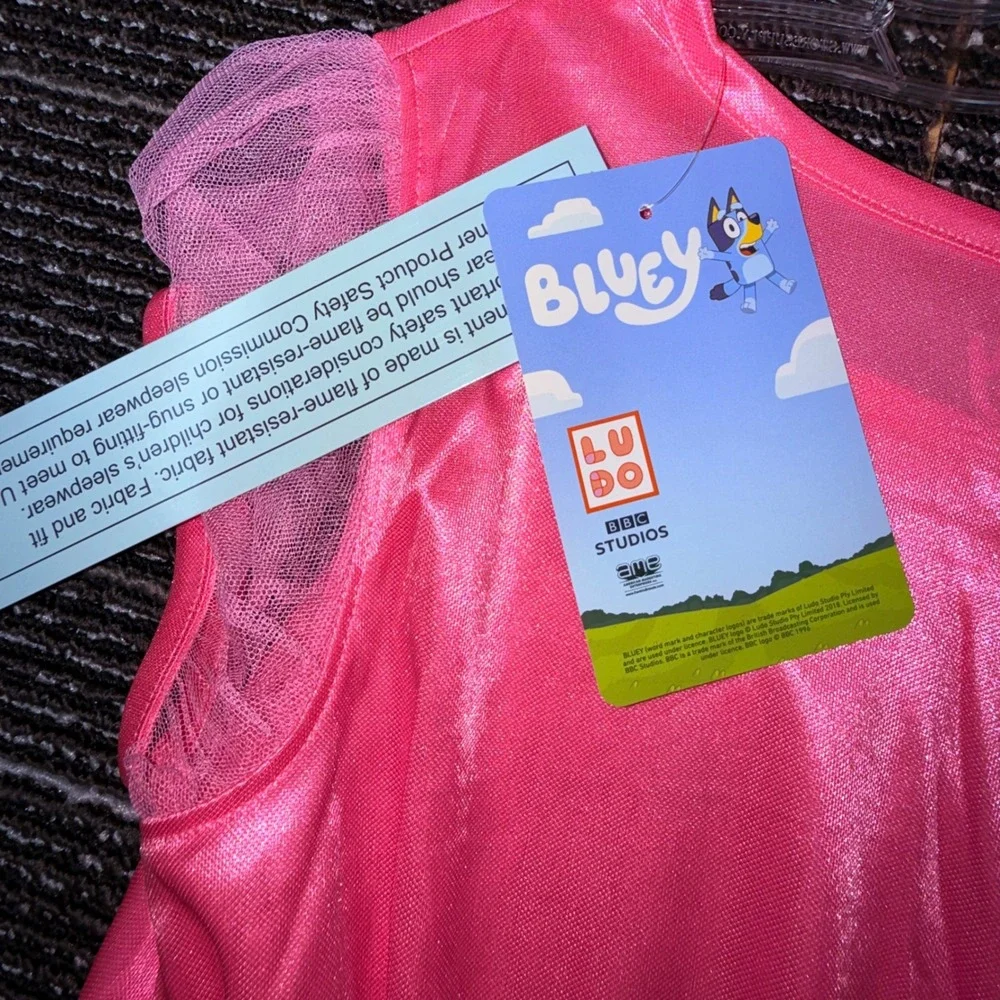 Bluey Nightgown Girls Size 10/12 Pink NEW Character Sleepwear Mesh Foil Gown